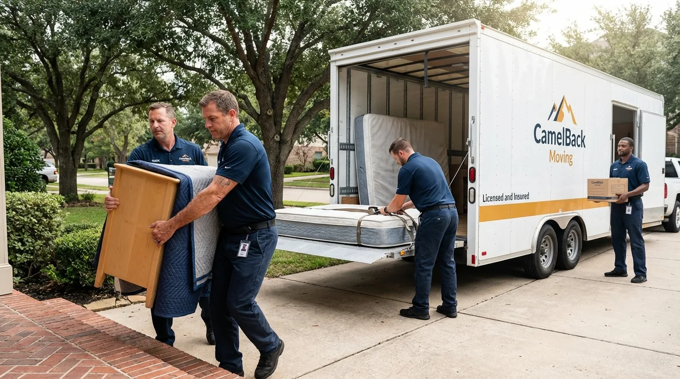 Crew loading residential truck for cross-state move from Hinsdale, IL