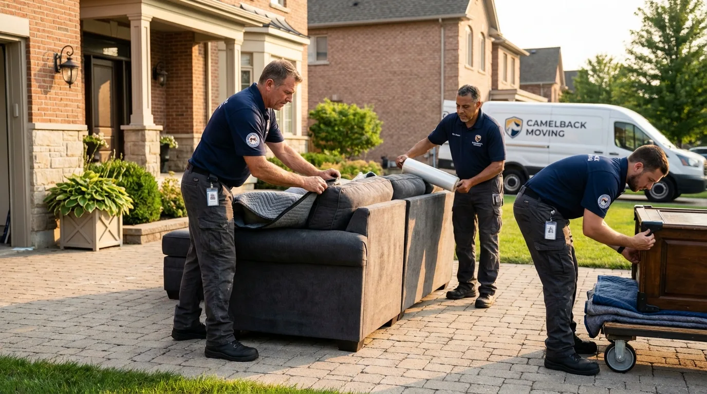 Large estate moving crew wrapping furniture in Hinsdale, IL