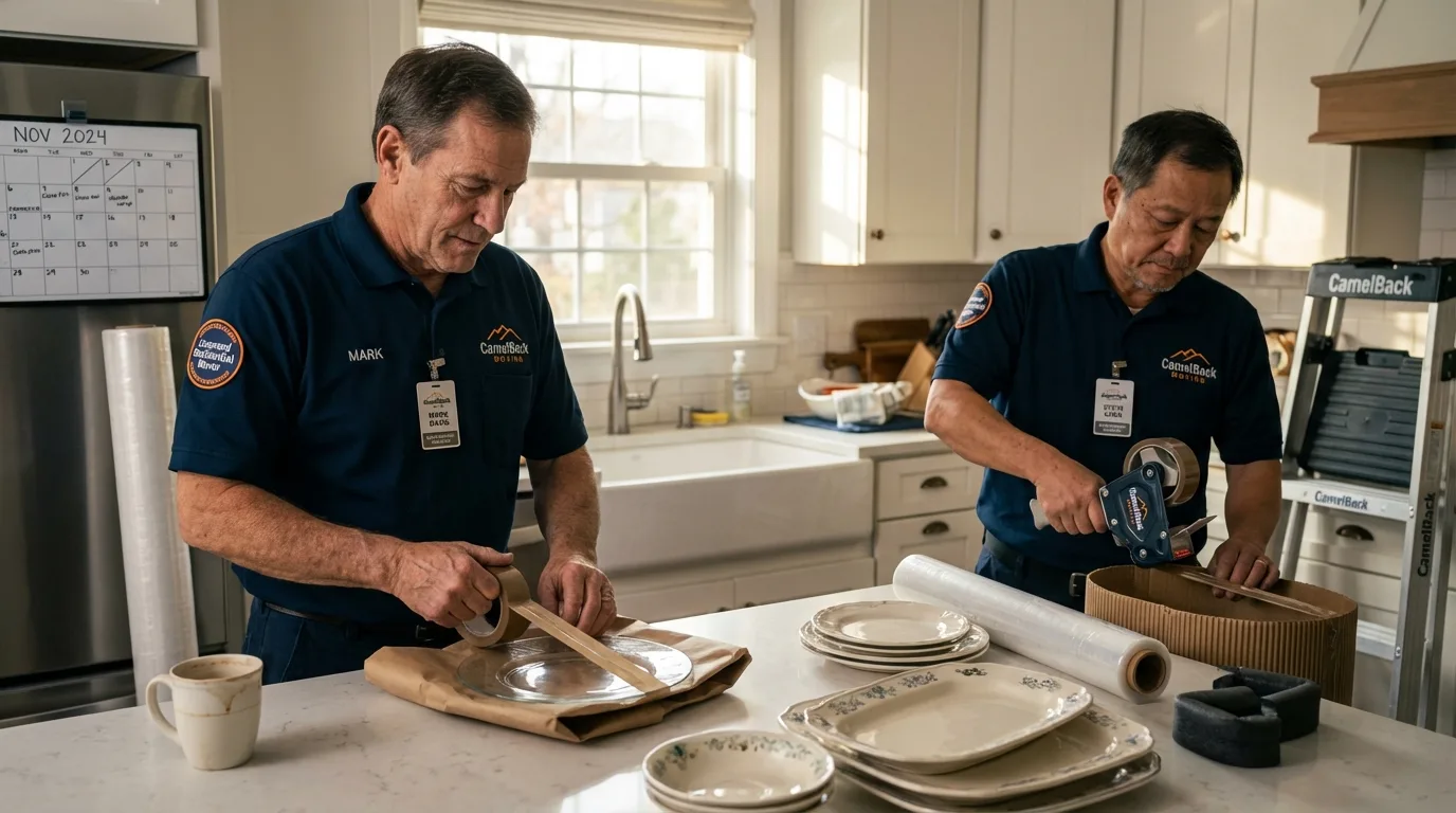 Professional crew packing kitchen dishware in Hinsdale, IL